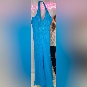 Elegant Blue Halter Dress with Sparkling Accents perfect for Prom